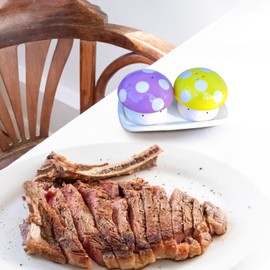 Eghver Mushroom Salt and Pepper Shakers Cute, Ceramic Mushroom Canister Set, Kitchen Decor Cottagecore Accessories (Purple, Yellow)