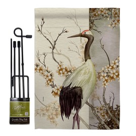 Breeze Decor Red Crowned Crane Garden Flag Set with Stand Animals Bird Flamingo Hummingbird Cardinal Peacock Springtime Natural Wildlife Small Decorative Gift Yard House Banner Made in USA 13 X 18.5