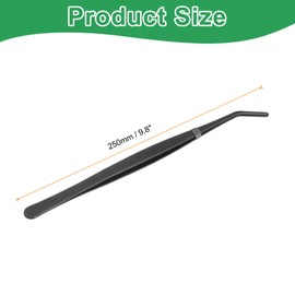 HARFINGTON 2pcs Long Tweezers 9.8 Inch Stainless Steel Tweezers with Curved Serrated Tip Multi-Purpose Kitchen Tongs for Cooking Gardening Repairing Craft, Black