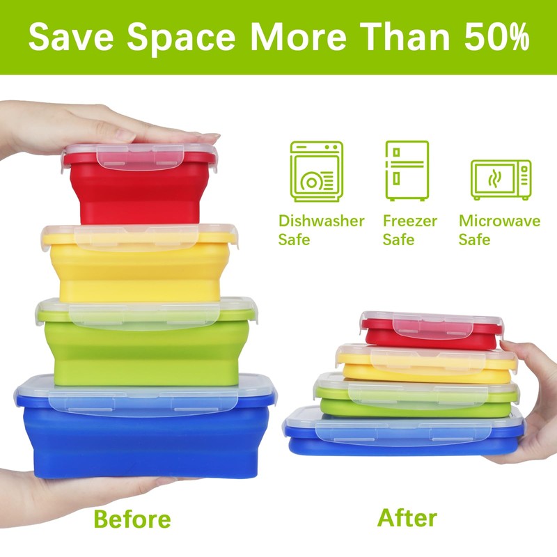 NATUREKIT 4 Collapsible Silicone Food Storage Containers,Kitchen Stackable Leftover Bento