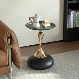 seonyou Small End Table Round Side Table, Black Modern Metal Pedestal Minimalist Accent Tables for Small Spaces, Fluted Circle Decorative Drink Martini Tables