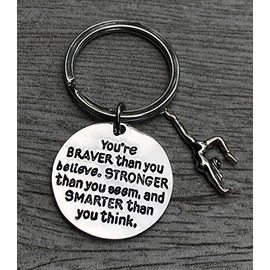 Gymnastics Charm Keychain, Inspirational You’re Braver Than You Believe, Stronger Than You Seem & Smarter You Think Jewelry, Gymnastics Gifts for Gymnasts, Teams and Coaches