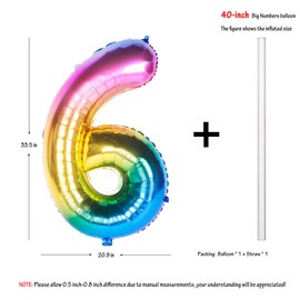 40 Inch Rainbow Digit Helium Foil Birthday Party Balloons (Dark Rainbow 6)
