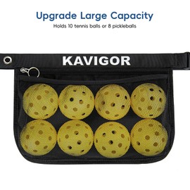KAVIGOR Tennis & Pickleball Ball Holder Waist Pouch Holds 8-10 Balls, Multi-Functional Sports Belt Bag with Zipper Pocket and Carabiner