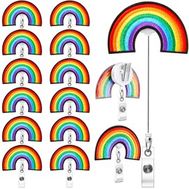 Landical 12 Pcs Rainbow Badge Reels Back to School Retractable Badge Holder with Alligator Clip Cute Colorful Name Clip Holder for Women Doctor Nurse Office Worker Teacher Student Supply Party Gift