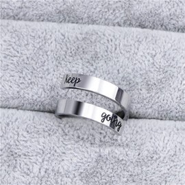 Yifnny Engraved Open Ring, Stainless Steel Adjustable Wrap Ring, Inspirational Ring with Engraved Keep Going Personality Encouragement Gift for Women Men, Metal