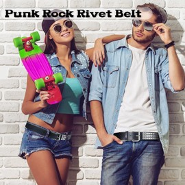 Geyoga Studded Belt Metal Punk Rock Rivet Punk Leather Threads Studded Goth Belt with Pyramid Studs for Women Men(Silver)