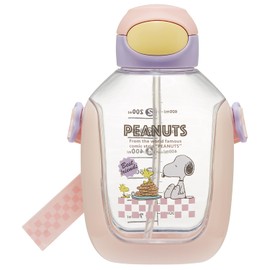 Skater PDSH8DX One Push Straw Bottle with Shoulder Belt, 27.5 fl oz (780 ml), Snoopy 80's Cafe