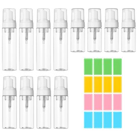 PLKDJDM 12 Pcs Foam Pump Bottle Travel Small Size Foaming Dispenser, Refillable Containers Bottles Portable Plastic Foam Dispenser Pump for Hand Soap Shampoo with Label Stickers(200ml/150ml/100ml)