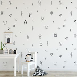 Calcomanías de pared con diseño de animales para niños pequeños y selva con adorables diseños de animales de safari. Pegatinas de pared para bebé fáciles de aplicar. Diseñado por