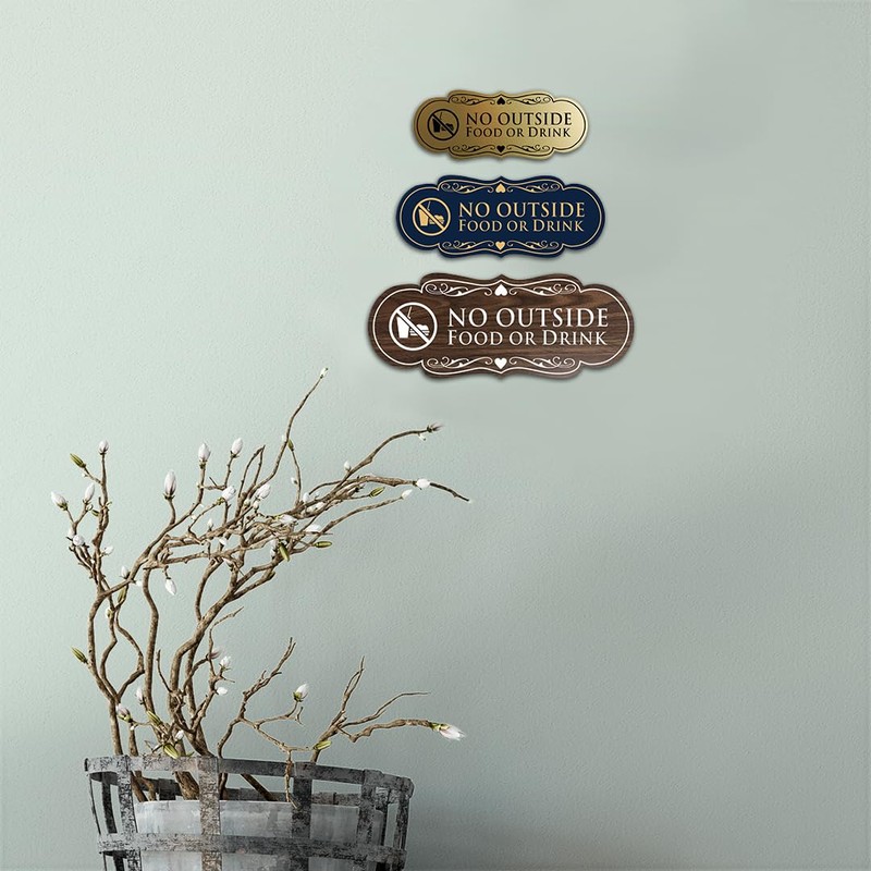 Signs ByLITA Designer No Outside Food or Drink Sign(Black Gold)
