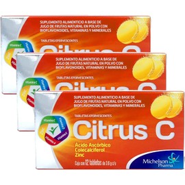 Tabletas efervescente CITRUS C, ácido ascótbico, colecalciferol, zinc. presentacion 3 PACK