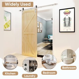 JUBEST 6 FT Brushed Nickel Sliding Barn Door Hardware Kit Smoothly and Quietly Hanger Roller Flat Track Kit, J Shape Roller Heavy Duty Nickle Barn Door Track,Easy to Install