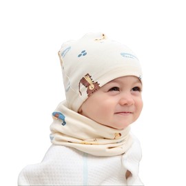 MAKFORT Children's Loop with Beanie Hat, Baby Scarves, Cotton Scarves, Winter Loop Scarf for Boys and Girls, b