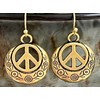 Etched Gold Peace Sign Dangle Earrings 70's Retro. Jewelry Earrings