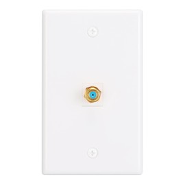 XGGYA 1 Port Coax Wall Plate,3Ghz Gold-Plated F-Type Keystone Wall Jack for Coaxial Cable,White Glossy Coax Cable Wall Plate,1Pack