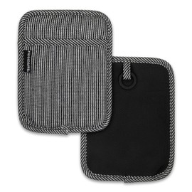 Frigidaire Layla 2-Pack Cotton and Neoprene Pot Holders, Heat Resistant, Anti-Slip, Machine Washable, 7" x 9", Black, Set of 2