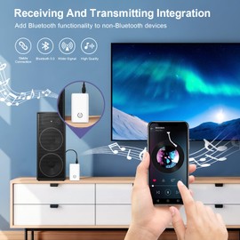 OQIMAX Bluetooth 5.0 Transmitter Receiver, 2-in-1 3.5mm Wireless Bluetooth Audio Adapter with Low Latency, Noise Reduction, Plug and Play Audio Receiver for TV PC Headphones Speakers Stereo Systems
