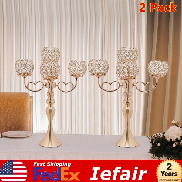 Unbranded 2 Pack 5 Arm Anti-oxidation Crystal Candelabra Centerpieces Candle