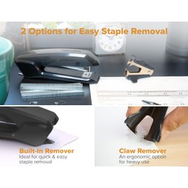 Bostitch Office Ascend 3 in 1 Stapler Value Pack, 20 Sheet Capacity, Includes 5000 Staples, Integrated Remover & and Extra Staple Remover, Staple Storage Compartment, Assorted Colors (Colors May Vary)