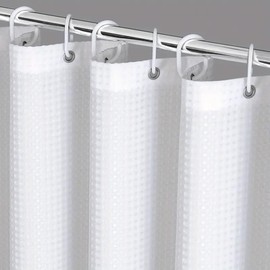 POATOW Shower Curtain ，Waffle Textured Heavy Duty Thick Fabric Shower Curtains for Bathroom, 256GSM Luxury Weighted Polyester Cloth Bath Curtain Set with 12 Plastic Hooks，72Wx72H (Waffle Weave White)