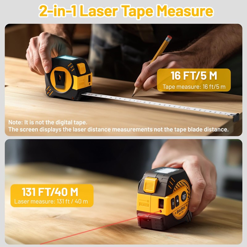 SAVSEC 2 in 1 Laser Tape Measure, Rechargeable 131ft Laser