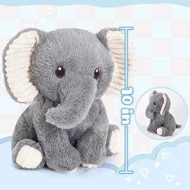 CozyWorld 10" Heartbeat Recordable Elephant Plush Toy, Voice Recorder Grey Calf Elephant Stuffed Animal w/30 Sec Recorder, Messages Recording Playback Gifts for Toddlers Boys Girls Baby Shower