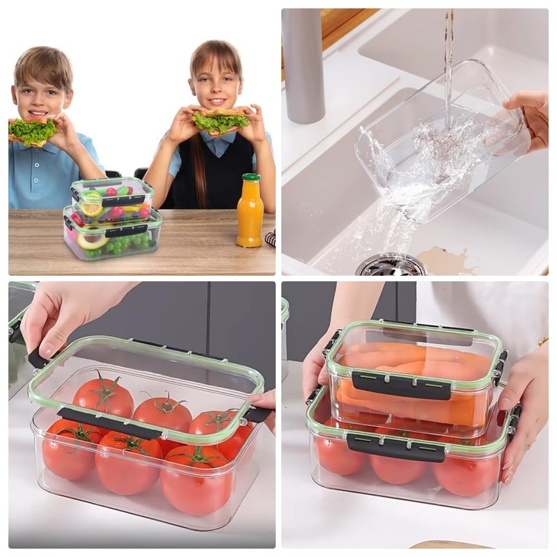 WakiHong 2 Pieces Rectangular Storage Jars with Lids Kitchen Meal