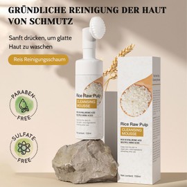 Shefave Reis Reinigungsschaum, Rice Gesichtsreinigung mit Silikon Reinigungsbürste Gesicht Mitesser Tiefenreinigung Porenreiniger, Face Cleanser mit Aminosäuren für Empfindliche Akne (Reis)