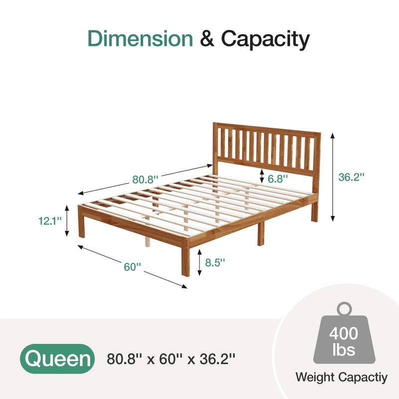 Novilla Queen Bed Frame with Headboard, Solid Wood Bed Frame