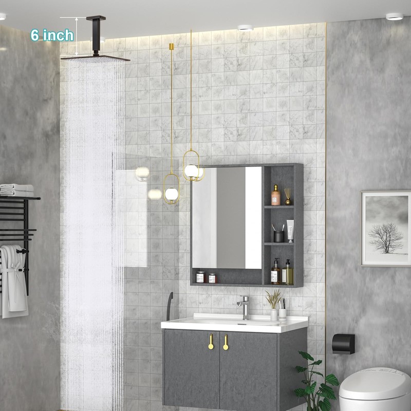 ENGA Straight Shower Arm with Flange, 6 Inch Ceiling Mount