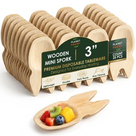 Disposable Cutlery Wooden Bamboo Style for Food Tasting (3" Mini Spork, 25)