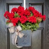 Red Geranium Barrel Wreath Front Door Red Geranium Basket Wreath