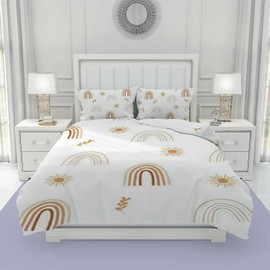 CHIGUA 3 Pieces Polyester Fabric Duvet Bed Cover Sets with 2 Pillow Shams Ultra Soft Bedding Comforter Set Washable Machine for Bedroom Hotel Boho Rainbow with Sun Twin