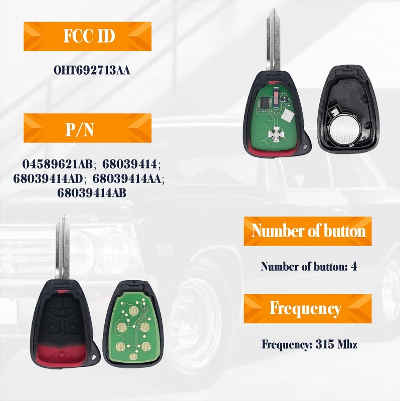 Keyless Entry Remote Replacement Compatible with 2009-2018 Jeep Wrangler 2010-2017