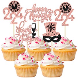 24 decoraciones para magdalenas de Año Nuevo 2024 con purpurina para el Año Nuevo, sombrero mágico de 2024 para decoración de fiesta de feliz Año Nuevo, suministros para fiesta de Año Nuevo, color