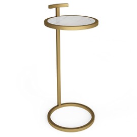 SIMPLIHOME Brook Contemporary 10 Inch Wide Metal C Side Table in White / Gold, For the Living Room and Bedroom