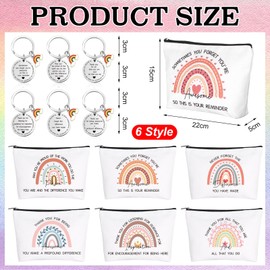 6 Sets Thank You Gifts Inspirational Gifts for Women Cosmetic Rainbow Makeup Bag with Inspirational Keyring,Birthday Gifts for Women Girl Sister Teacher Nurse (Stainless Steel Keychain)