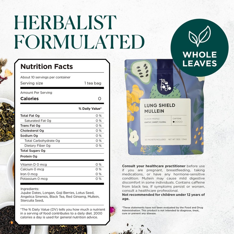 Tea Facto Lung Shield* Mullein Tea Bags - Whole Leaves
