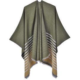 Shmily Girl Women Shawl Wrap Open Front Poncho Cape Cardigan Sweater for Winter Fall (Style13-Green)