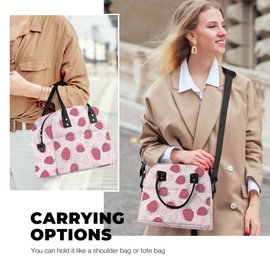 Clastyle Summer Large Insulated Lunch Bag Women Waterproof Small Cool Bag Adult with Strap Leak-Proof Lunch Bag for Picnic Work Office Pink Strawberry