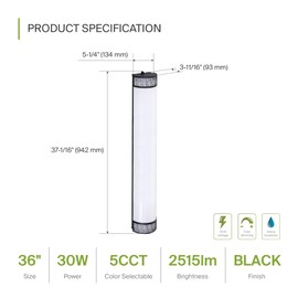 ASD 36 Inch LED Bathroom Vanity Light, 5CCT 2700K-5000K 30W, Dimmable Bathroom Light Fixtures, Modern Vanity Lights for Bathroom Lighting Fixtures Over Mirror, Wall Light Bar, Black, ETL