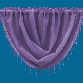 Plain Beaded Voile Swags Net Curtains Voile Swag Valance Pelmet (Orchid)