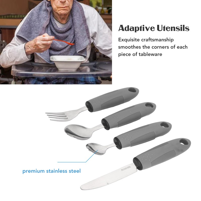 4Pcs Adaptive Utensils Weighted Non Slip Rubber Handle for Hand