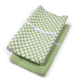 Bolton Baby Co. Checkered Muslin Fitted Changing Pad Covers | Diaper Changing Pad Sheets | 100% Extra-Soft Breathable Cotton | for Girls and Boys | Pack of 2 (Sage)