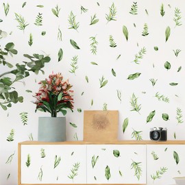Green Leaf Wall Stickers Watercolor Plant Leaf Wall Decals Peel and Stick Botanical Small Tree Leaves Stickers Removable Green Leaves Decals for Nursery Bedroom Living Room Decor
