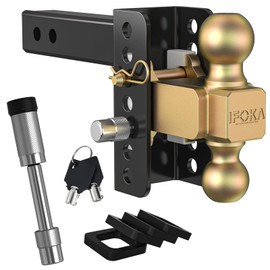 Adjustable Trailer Hitch, 2.5 Inch Receiver Hitch, 4 Inch Drop Hitch Ball Mount, 20,000 LBS GTW, 2" & 2-5/16" Ball Hitch, Tow Hitch for Heavy Duty Truck with Double Hitches Locks and Pin, Solid Shank