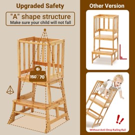 COSYLAND Toddler Standing Tower with Stabilizing Legs - Bamboo Kids Kitchen Step Stool for Learning Cooking - Stable Nursery Standing Stool for Kitchen Island, Bathroom (Natural)