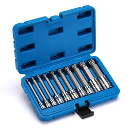 AIRTOON 10PCS Triple Square Spline Bit Socket Set, Extra Long 4'' Length, M4-M18, S2 and Cr-V Steel, XZN Spline Tip Bit Socket Set for most European Vehicles