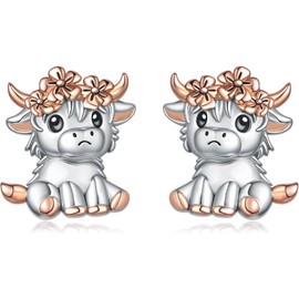 arete de vaca Highland de plata de ley 925, hipoalergénicos, para regalo de mujer